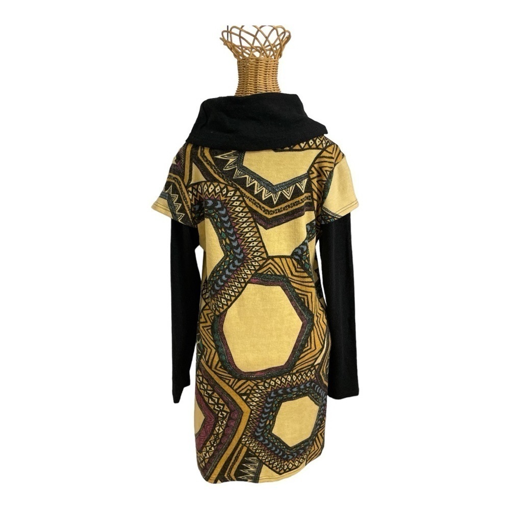 Addie Geo Print Cowl Neck Layered Sweater Dress Tunic L - Picture 3 of 13